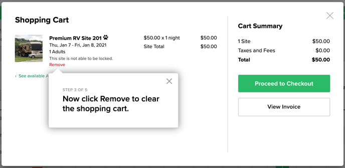 3. Remove Site from Cart