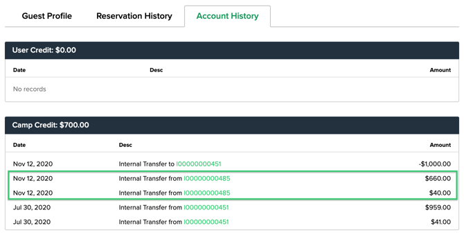 Camp Credit Invoices