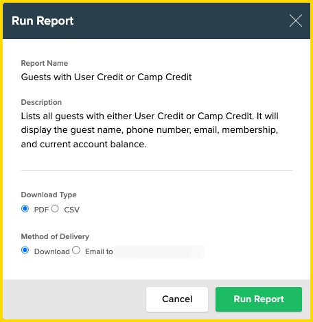 Guests with User Credit or Camp Credit