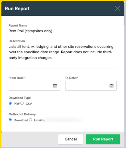 Rent Roll - Reporting Service (campsites)